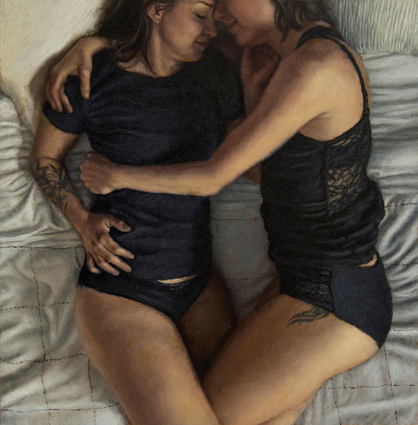 Michelle Lynn Doll realism couple in bed painting 