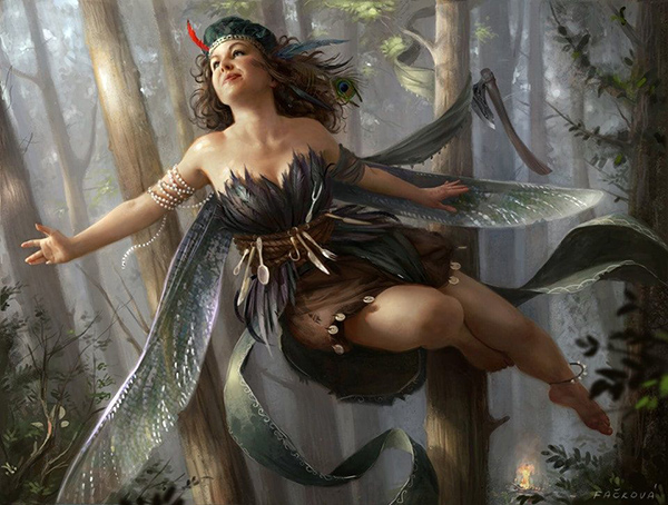 A digital painting by Martina Fackova, a fairy flies through dappled forrest. Created during IMC art program 2019