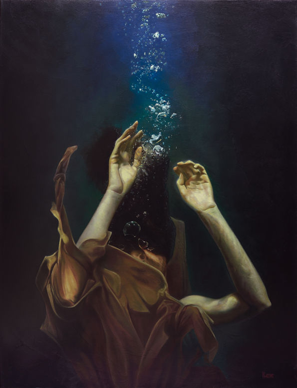 Mark Heine woman underwater realism portrait painting 