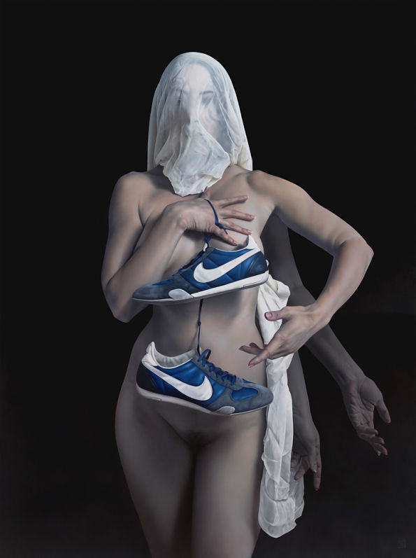 Megan Read nude figurative art woman with sneakers PoetsArtists 