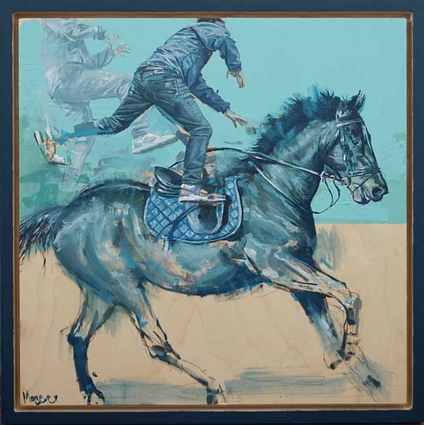 Fintan Magee man and horse surreal blue painting 