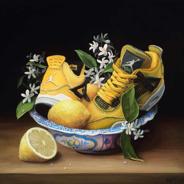Kathy Ager realistic shoe and flower painting 