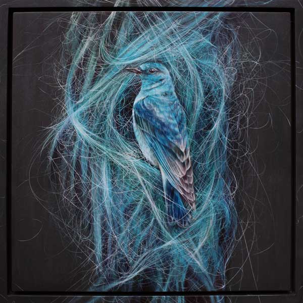 Roos van der Vliet blue bird blue hair painting 