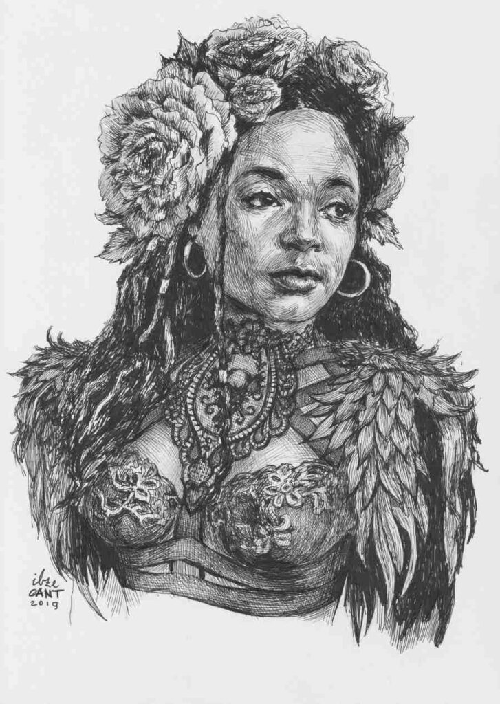 Warrior woman ink portrait
