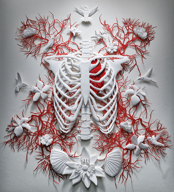 marisa aragon ware_ribcage surrounded by flowers and birds