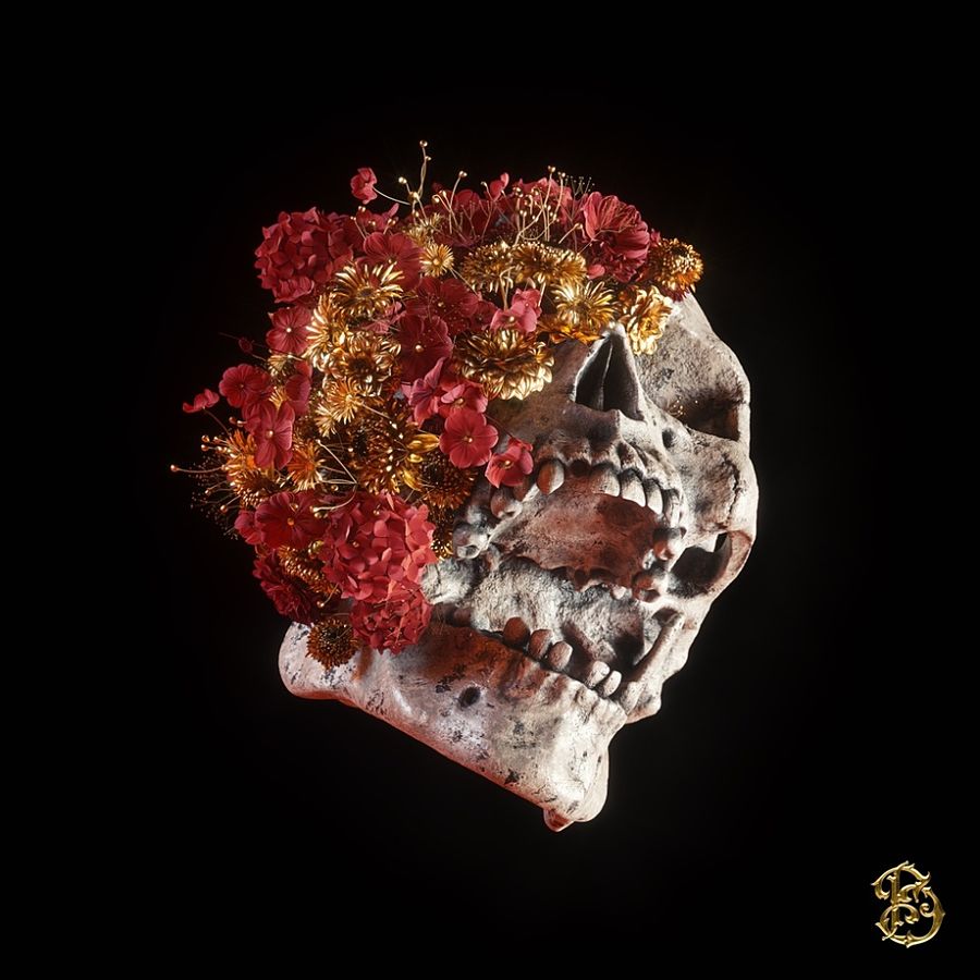 Billelis blossoming skull digital art 