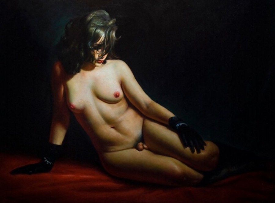 Rose Freymuth-Frazier - "Reclining Hermaphrodite" figurative nude painting 
