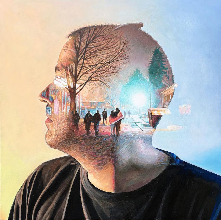 Cristian Blanxer double exposure painting at Thinkspace Projects