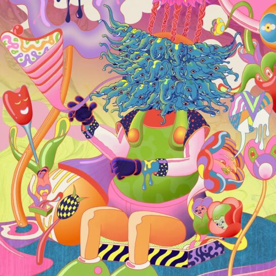 MURUGIAH Digital Illustration Trippy Kaleidoscopic World Figure With Countless Elephant Heads