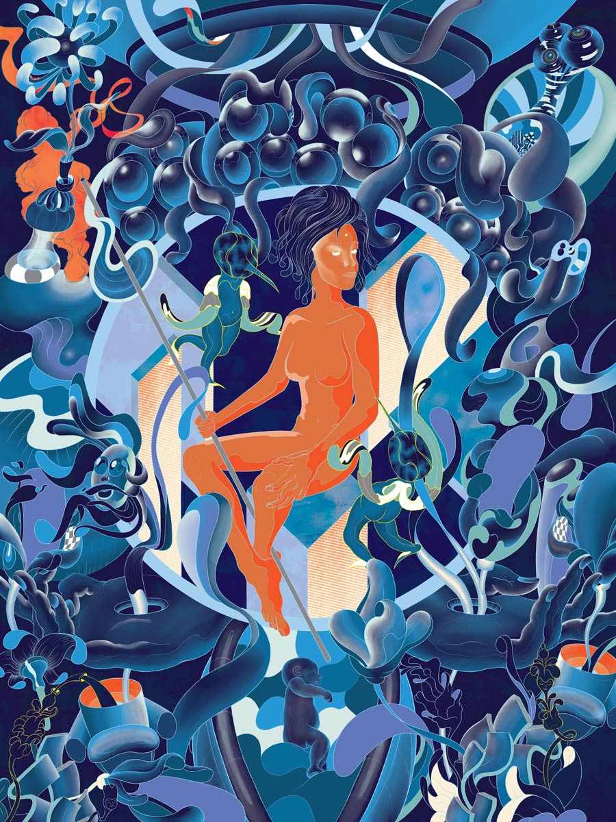 MURUGIAH Digital Illustration Orange Female Figure Blue Landscape
