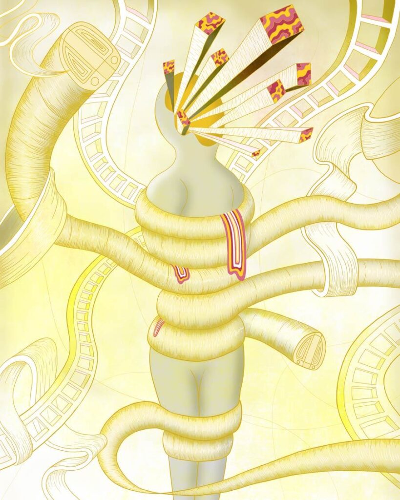 MURUGIAH Digital Illustration Yellow Wrapped Figure