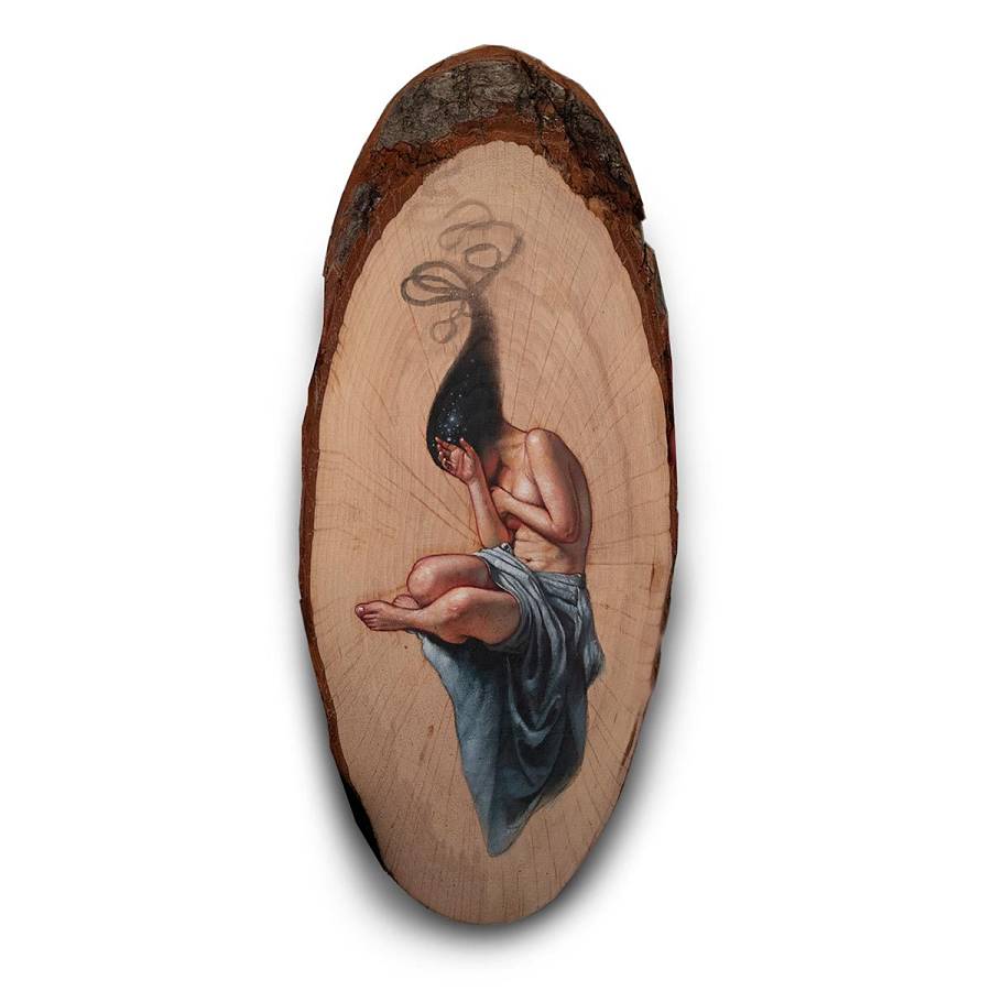 Ania Tomicka surreal nude painting on wood Modern Eden Gallery  