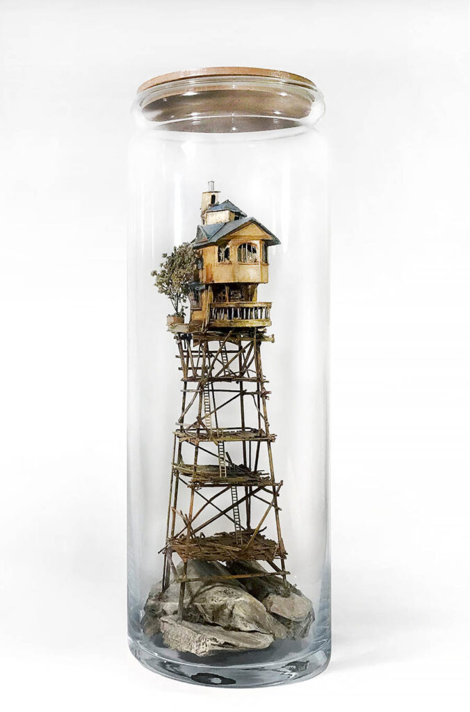 Basia Wesolowska tree house sculpture in bottle