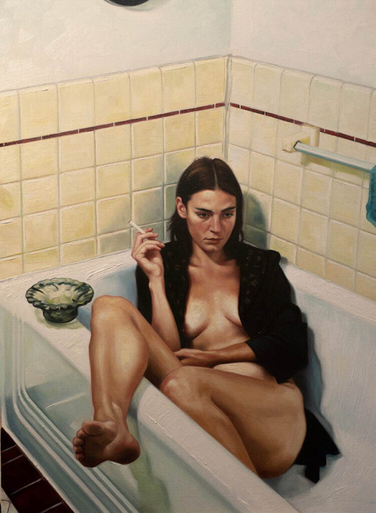 David Alvarado woman in bath smoking