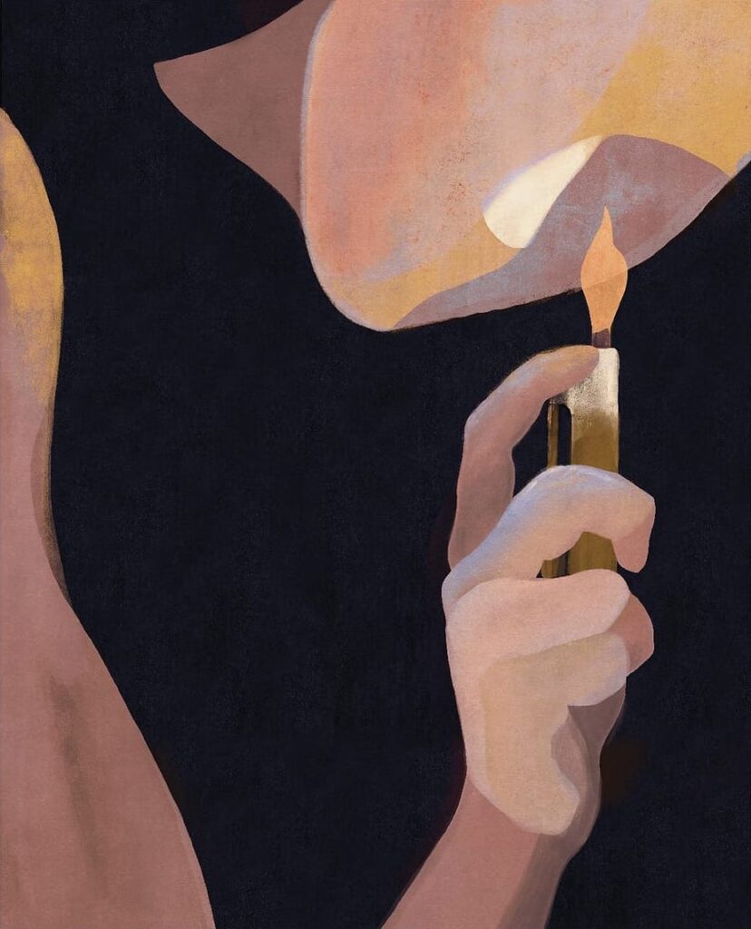 woman holding flame painting