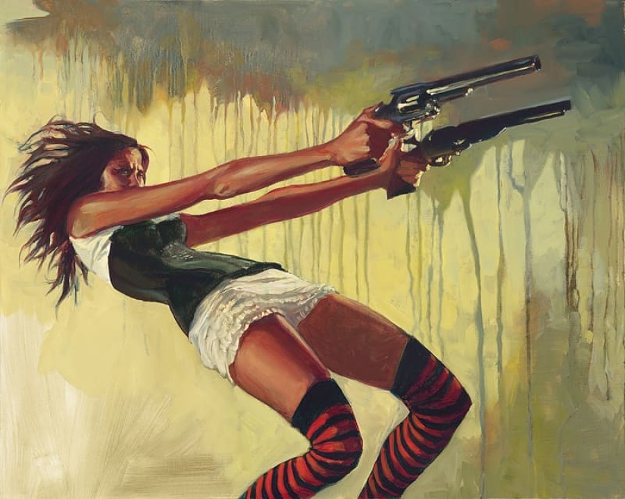 Gabe Leonard western painting female gunslinger Distinction Gallery 