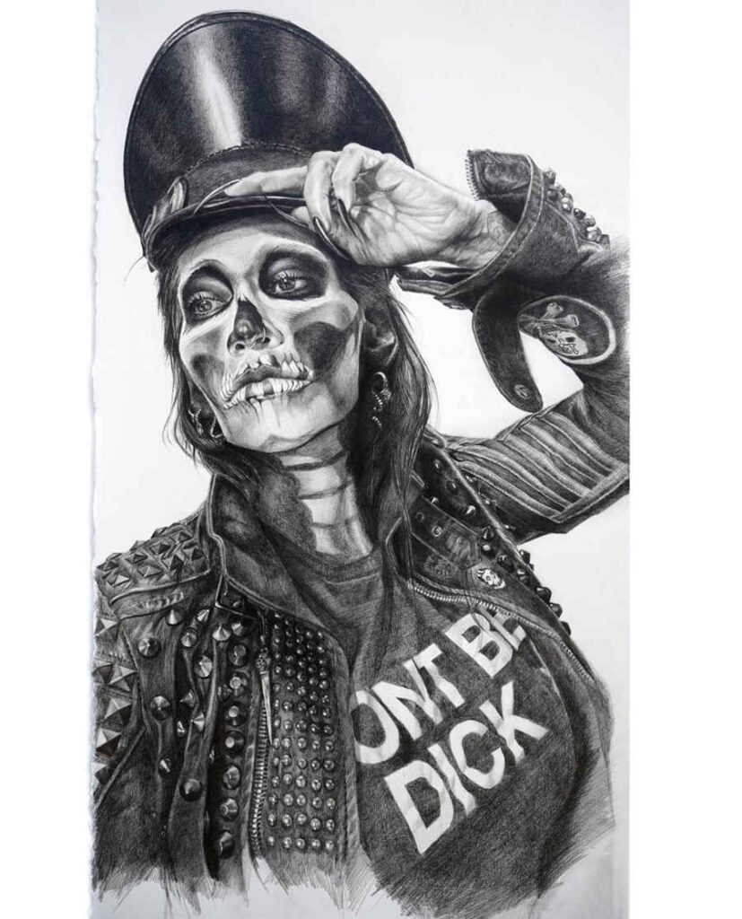 Lizz Lopez skeleton goth woman drawing