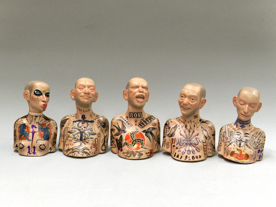 richard stipl surreal tattooed figures sculpture