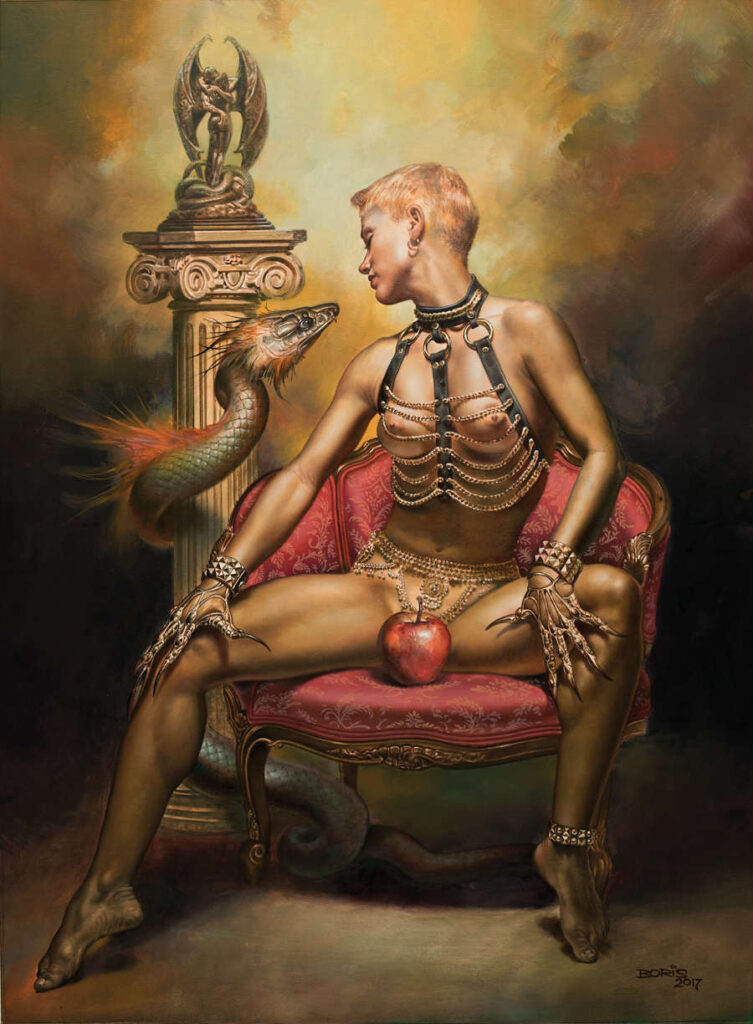 Boris Vallejo nude female apple and snake