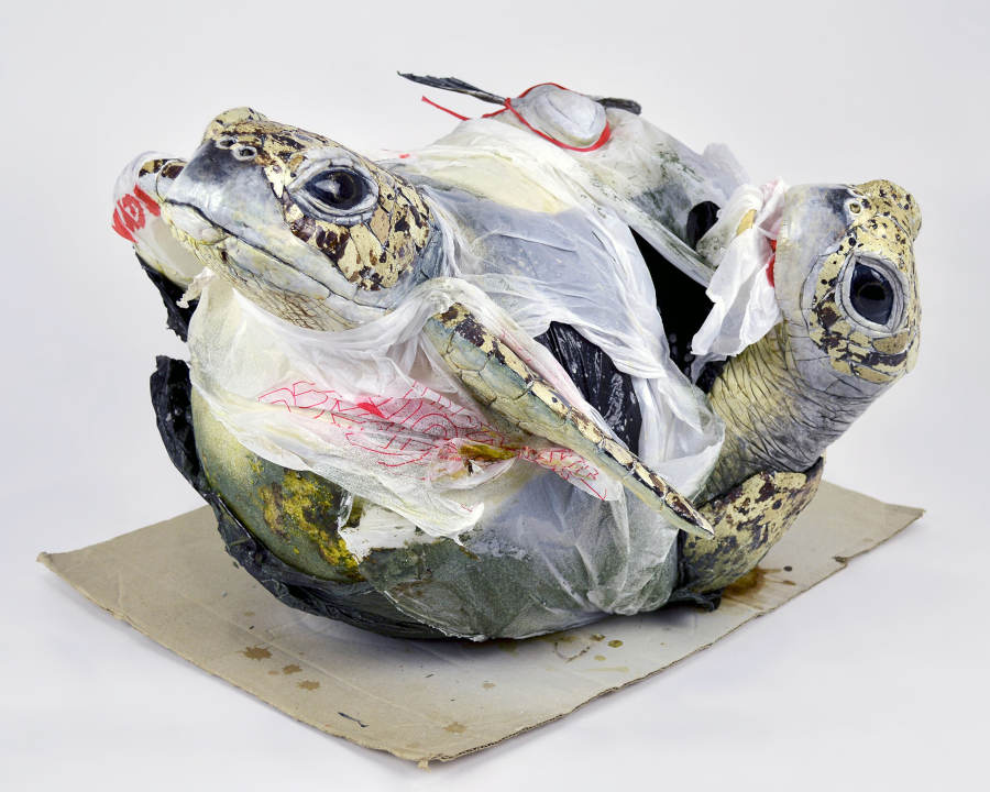 Sarah Lee turtle in plastic sculpture