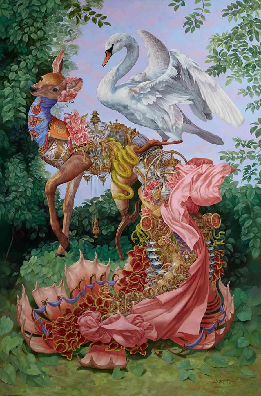 Heidi Taillefer surrealist painting of leda the swan and deer