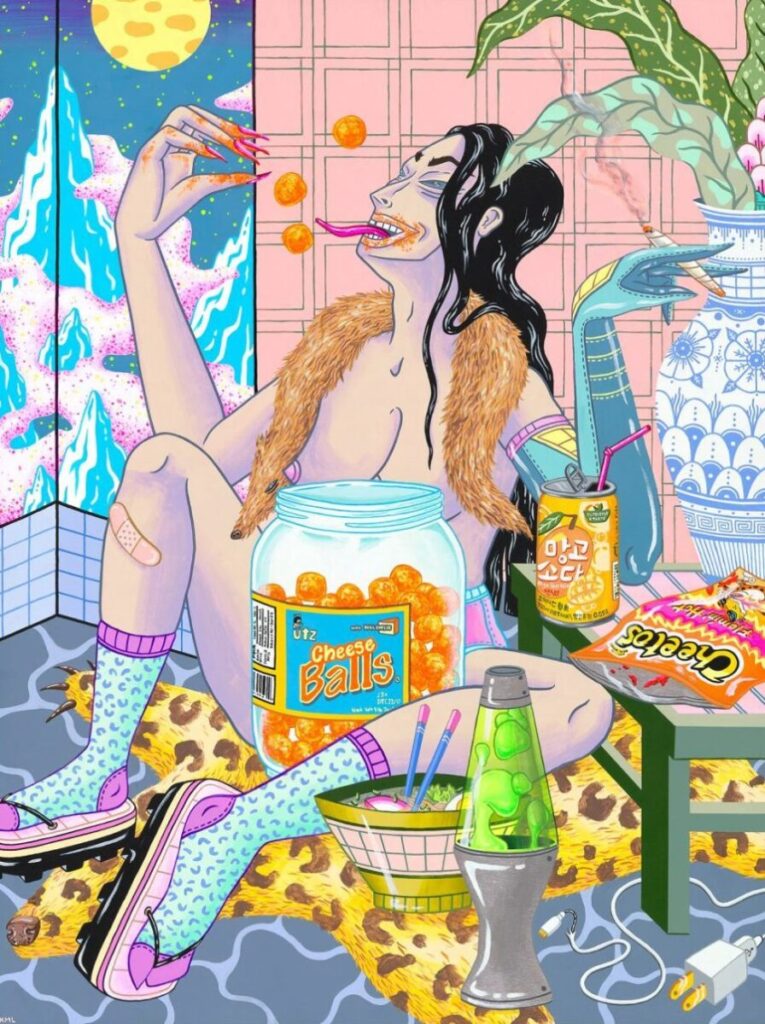 Kristen Liu-Wong Illustration Kristen  woman munching on snacks