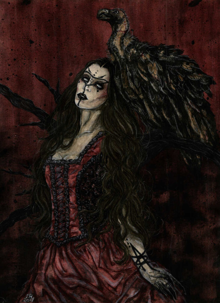Illusorya red gothic dress painting