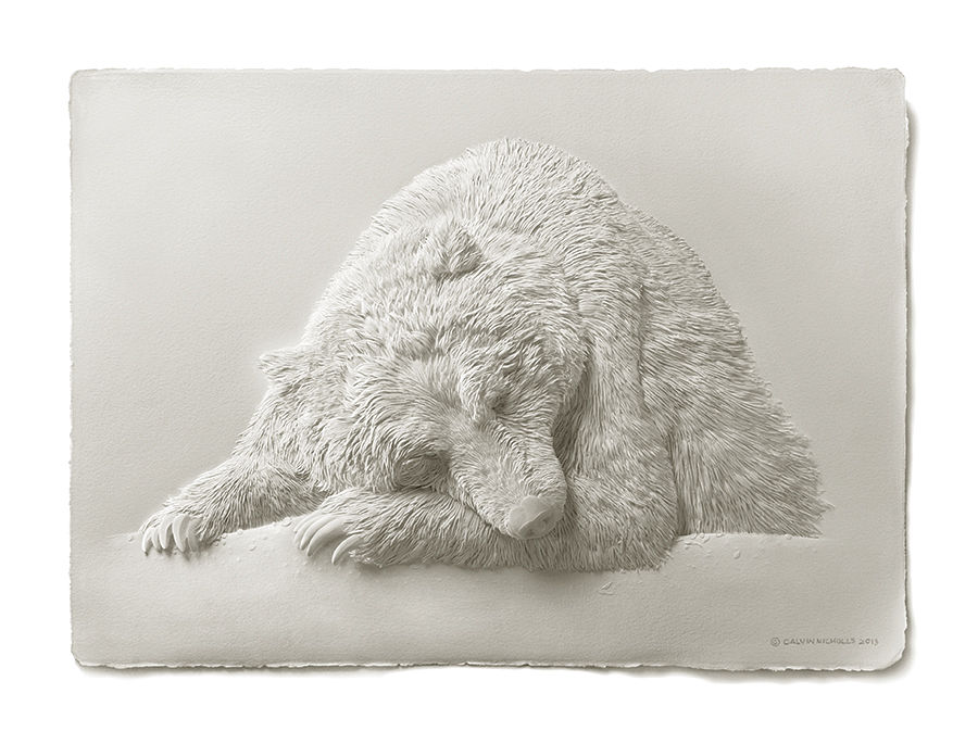 Calvin Nicholls paper art grizzly bear
