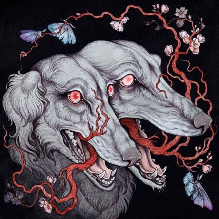 Caitlin Hackett - Borzoi - surreal watercolor painting hounds dogs