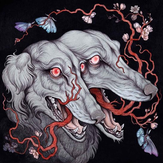 Caitlin Hackett - Borzoi - surreal watercolor painting hounds dogs