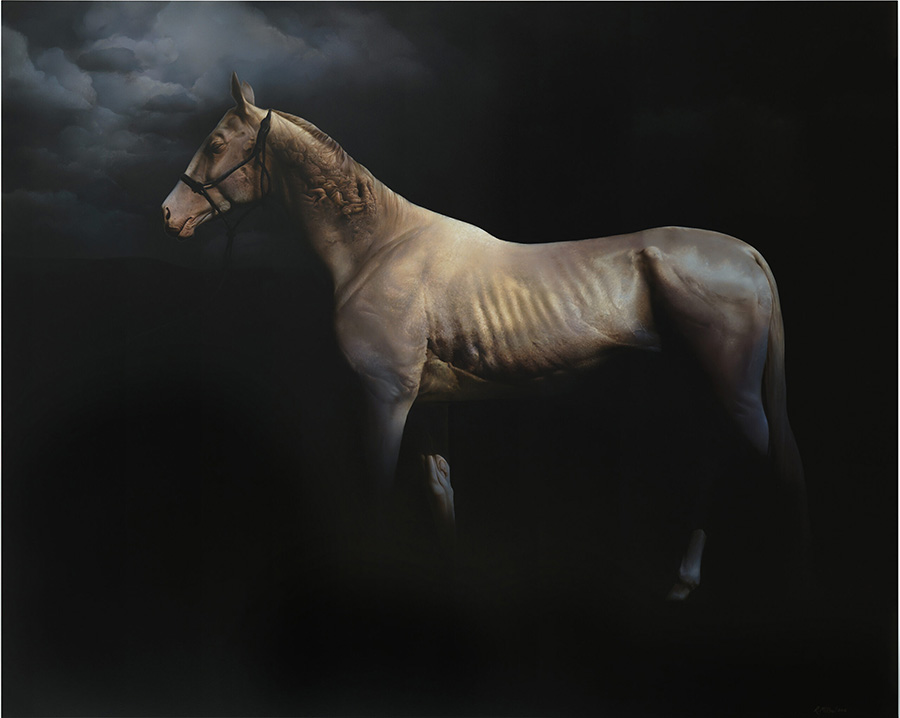 'Memory’s Descent', Airbrushed Acrylic on Wood Panel by Roland Mikhai