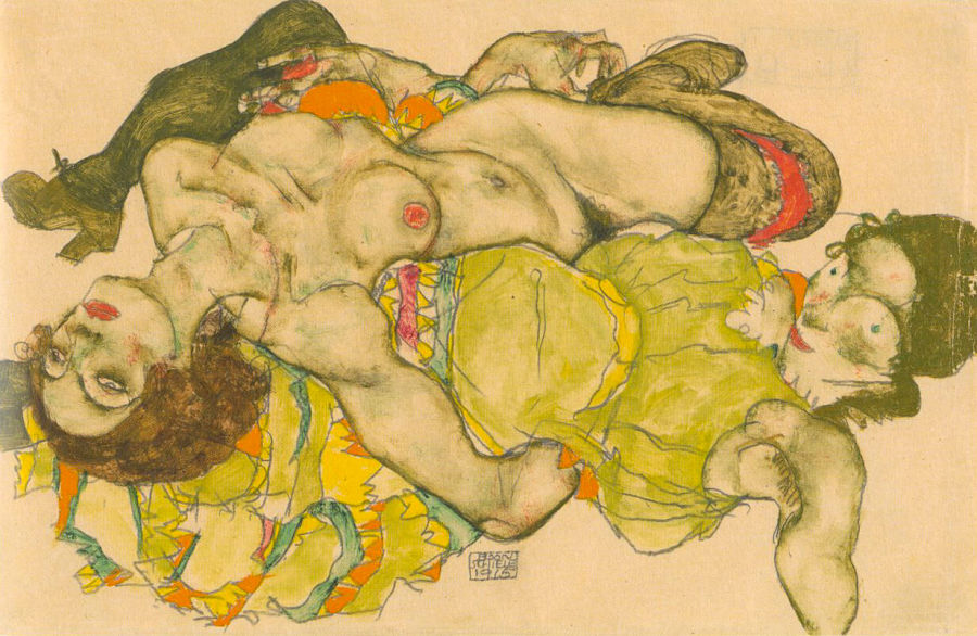 Egon Schiele: Two Reclining Nude Girls (1914)