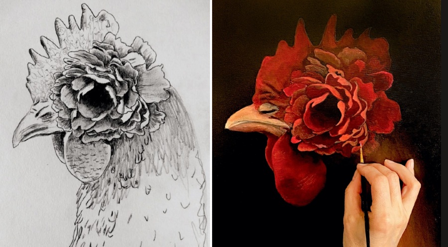 Caroline-Gaudreault-Sketch-Painting-Chicken