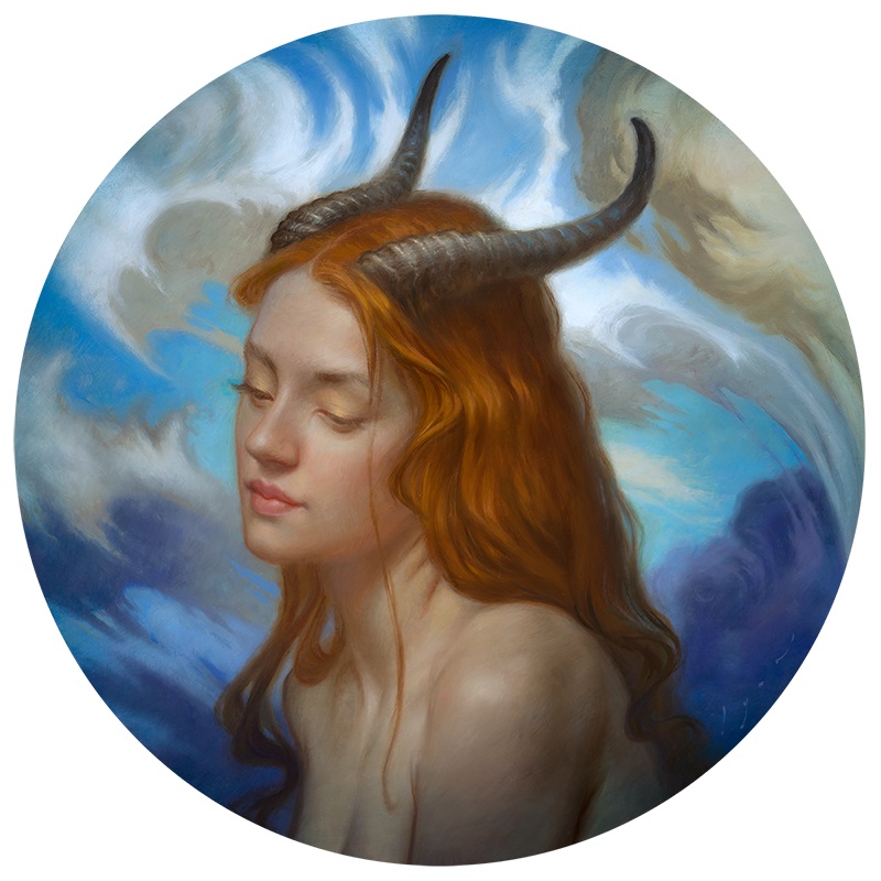 Howard Lyon - painting
A Young Satyress, 2021 
Oil on wood panel, 12" round 