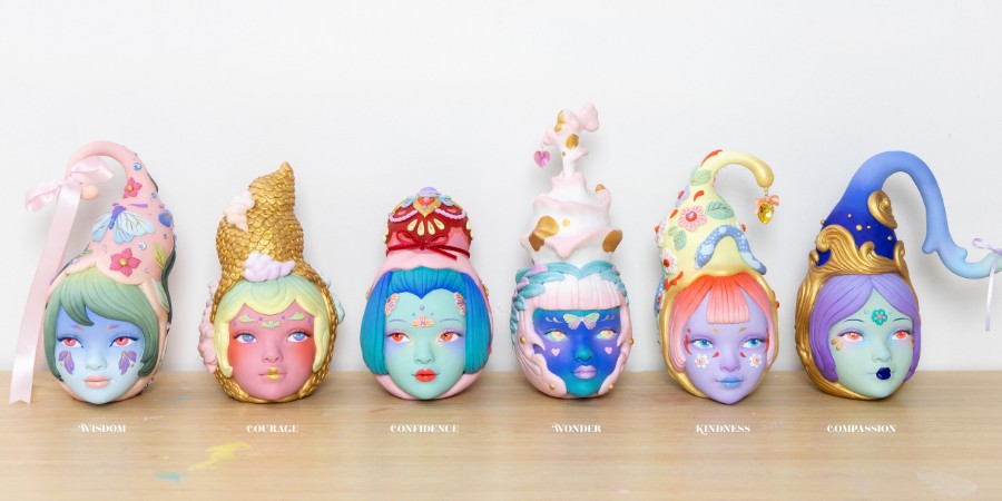 Tina Yu colourful heads sculptures