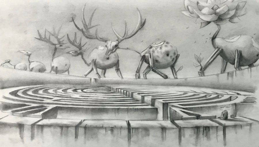 william-d-higginson-drawing-animals-walking-maze