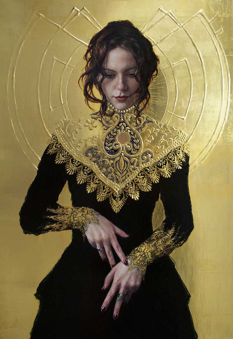 Stephanie Rew - THE ALCHEMIST - gold leaf portrait painting