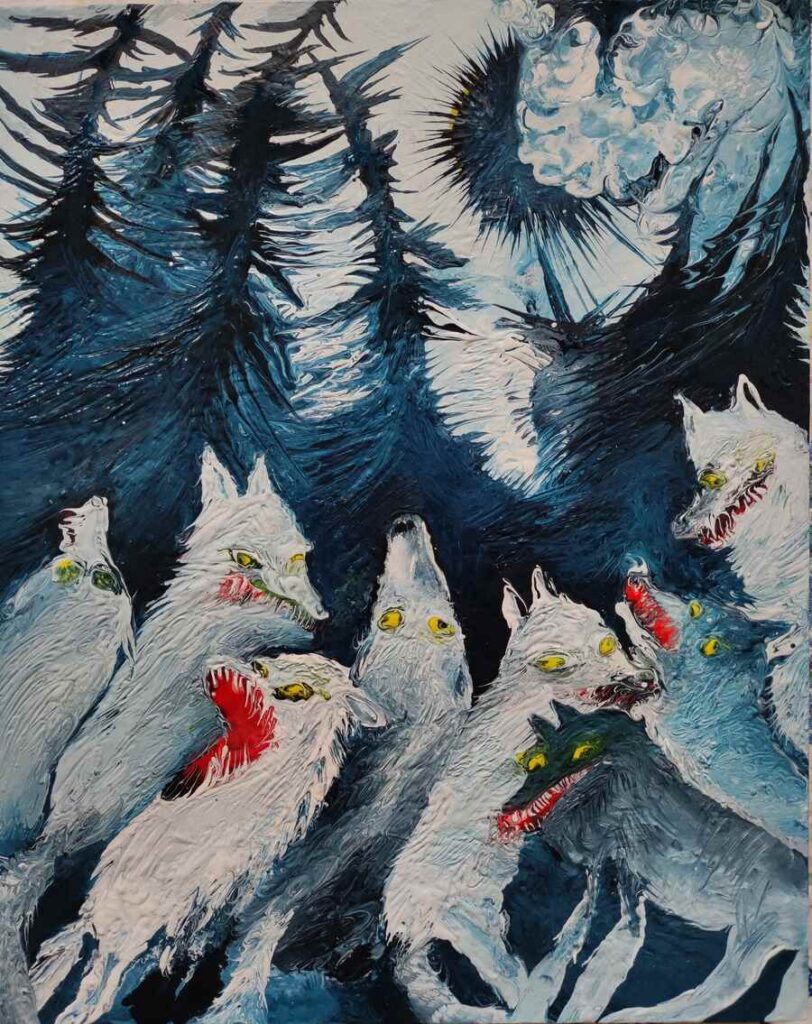 Painting of wolves by artist Anna Mond