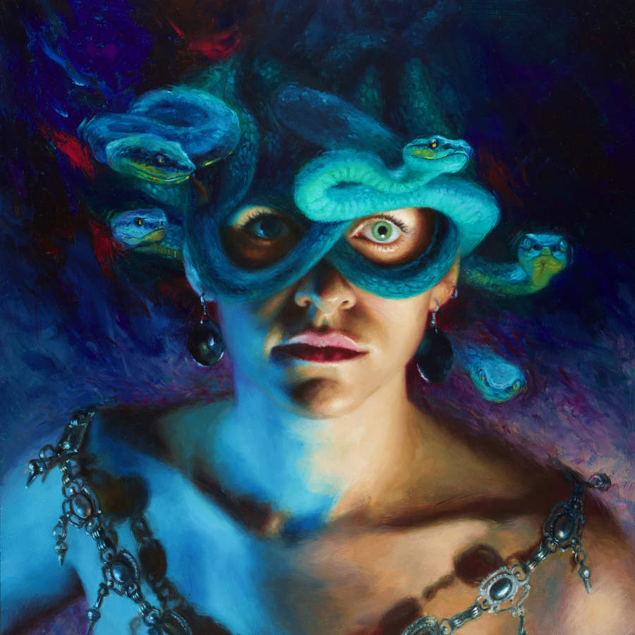 Terry Strickland: Medusa. Oil paint on cradled panel.