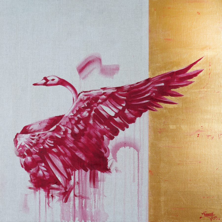 Tommy-Fiendish-Crimson-Gold-Bird-Painting