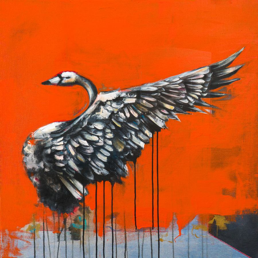 Tommy-Fiendish-Swan-Orange-Painting