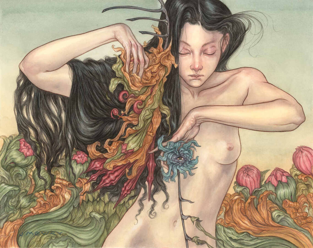 Jason Mowry
"Plucked from the congregation" [Watercolor, gouache, pencil, and ink on paper] - Secret Longings - Beautiful Bizarre Magazine exhibition at Corey Helford Gallery