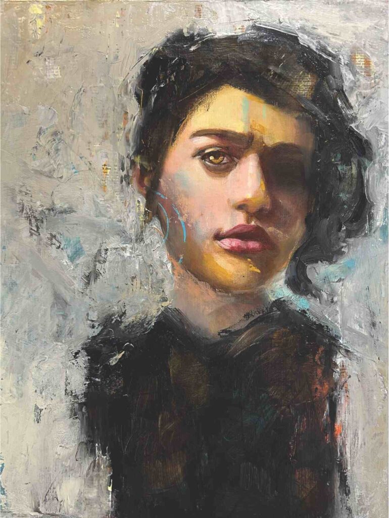 Tony Thielen completed process painting of a woman's portrait