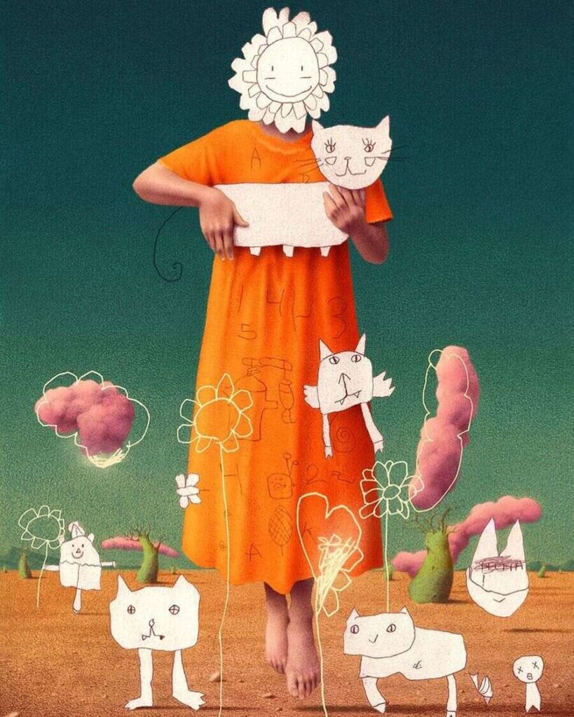 Garis Edelweiss digital drawing of a girl holding a cat
