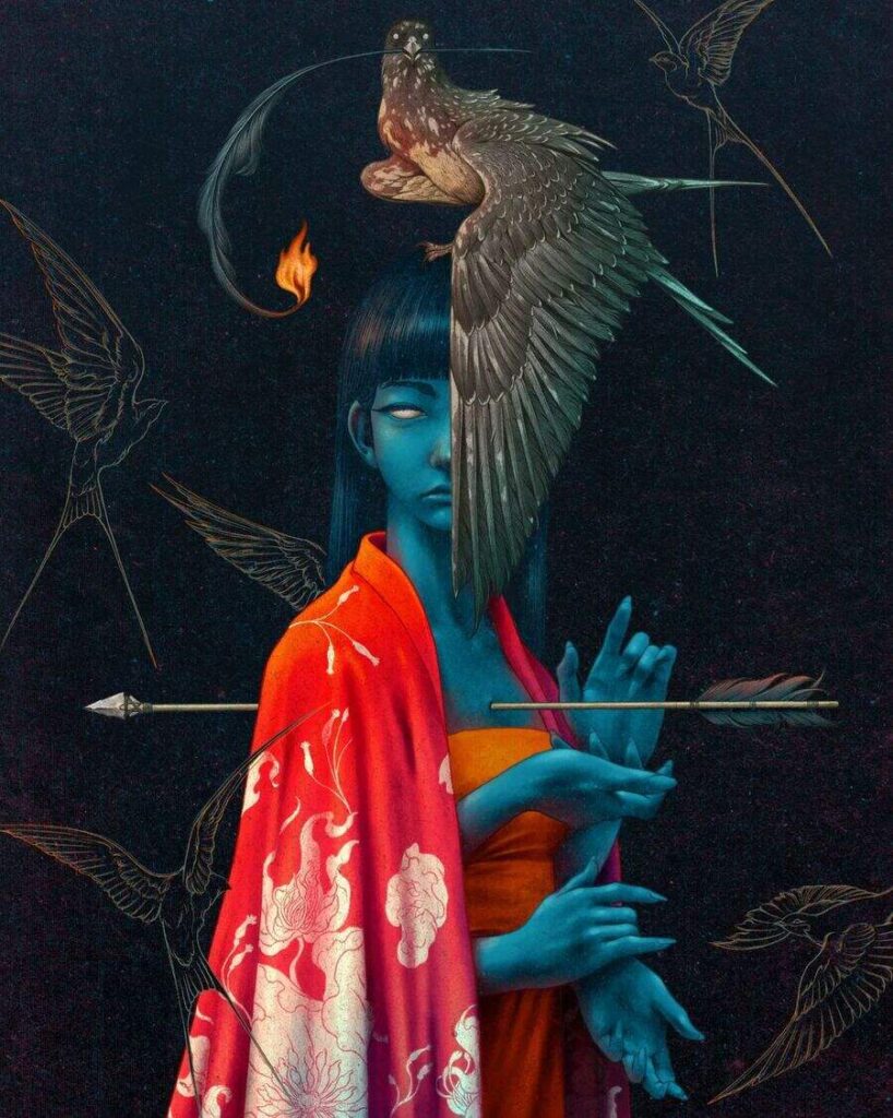 Garis Edelweiss Digital Artwork of Woman and Bird