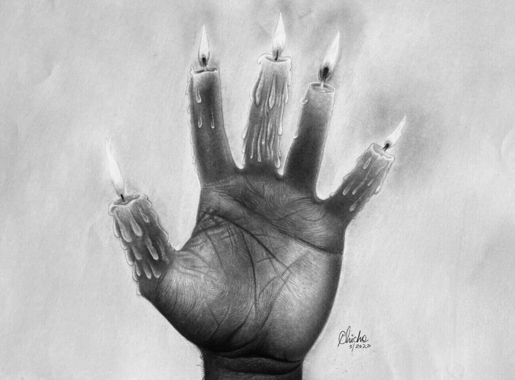 Untitled by Chiche Art (drawing of hands with candles for fingers)